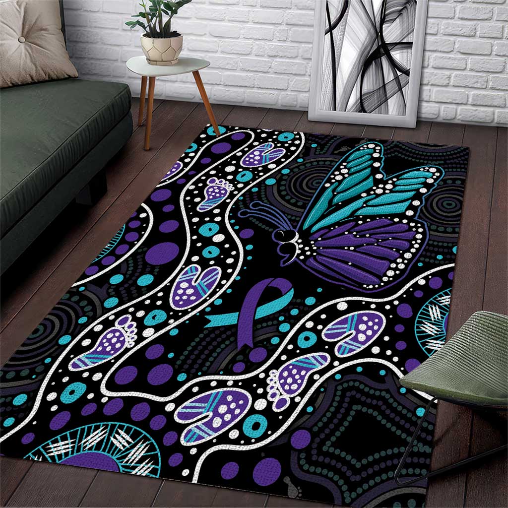 Australia Indigenous Area Rug Teal & Purple Ribbon Butterfly Aboriginal Arts