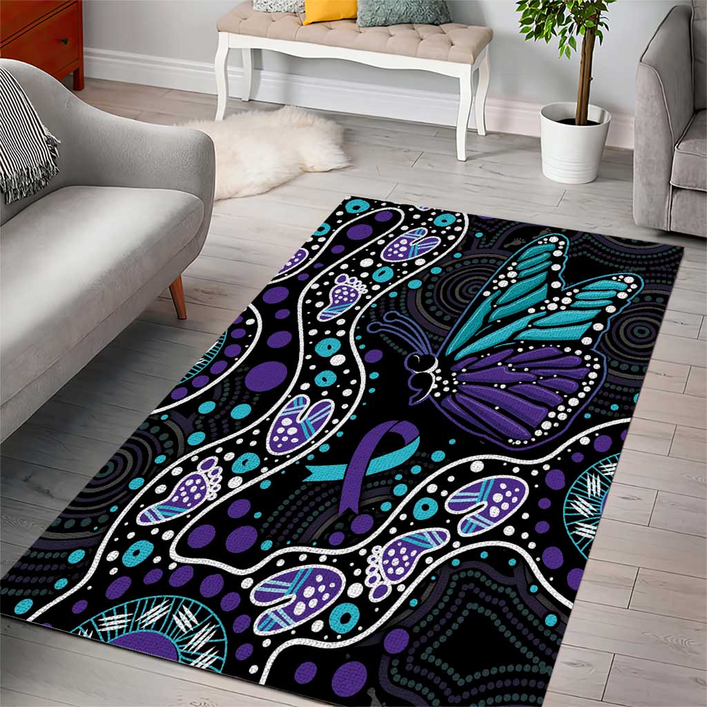 Australia Indigenous Area Rug Teal & Purple Ribbon Butterfly Aboriginal Arts