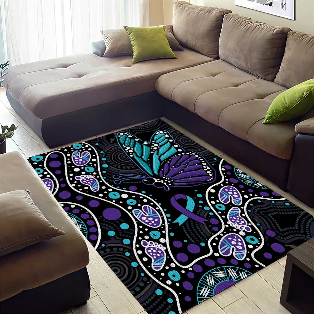 Australia Indigenous Area Rug Teal & Purple Ribbon Butterfly Aboriginal Arts