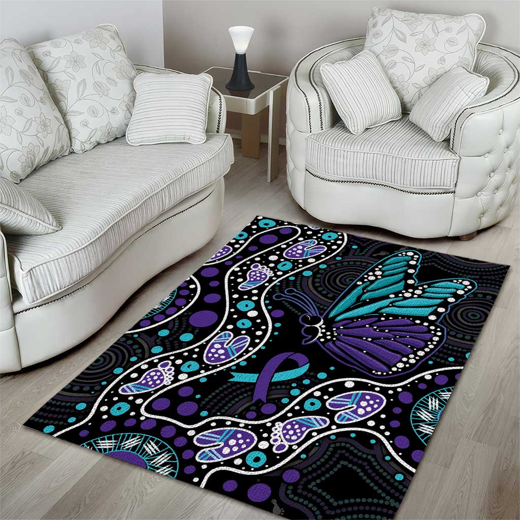 Australia Indigenous Area Rug Teal & Purple Ribbon Butterfly Aboriginal Arts