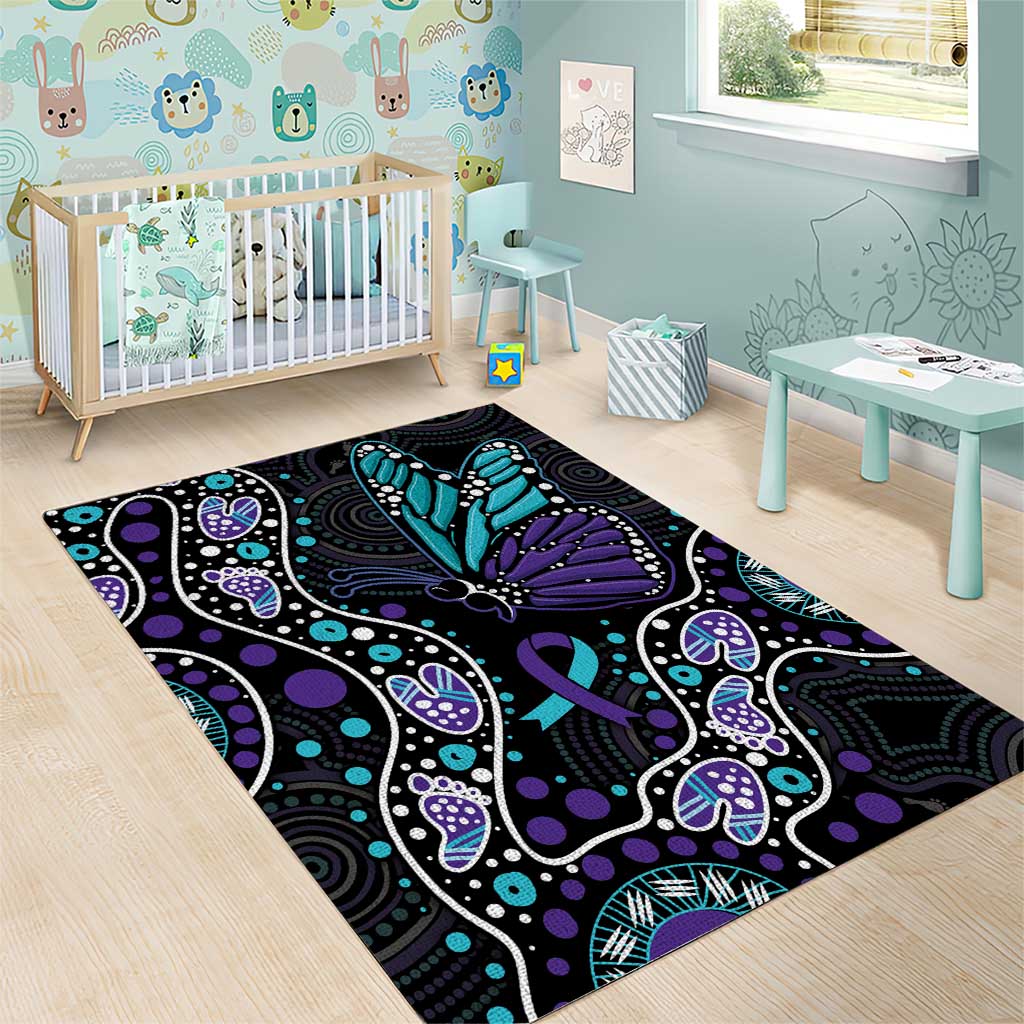 Australia Indigenous Area Rug Teal & Purple Ribbon Butterfly Aboriginal Arts