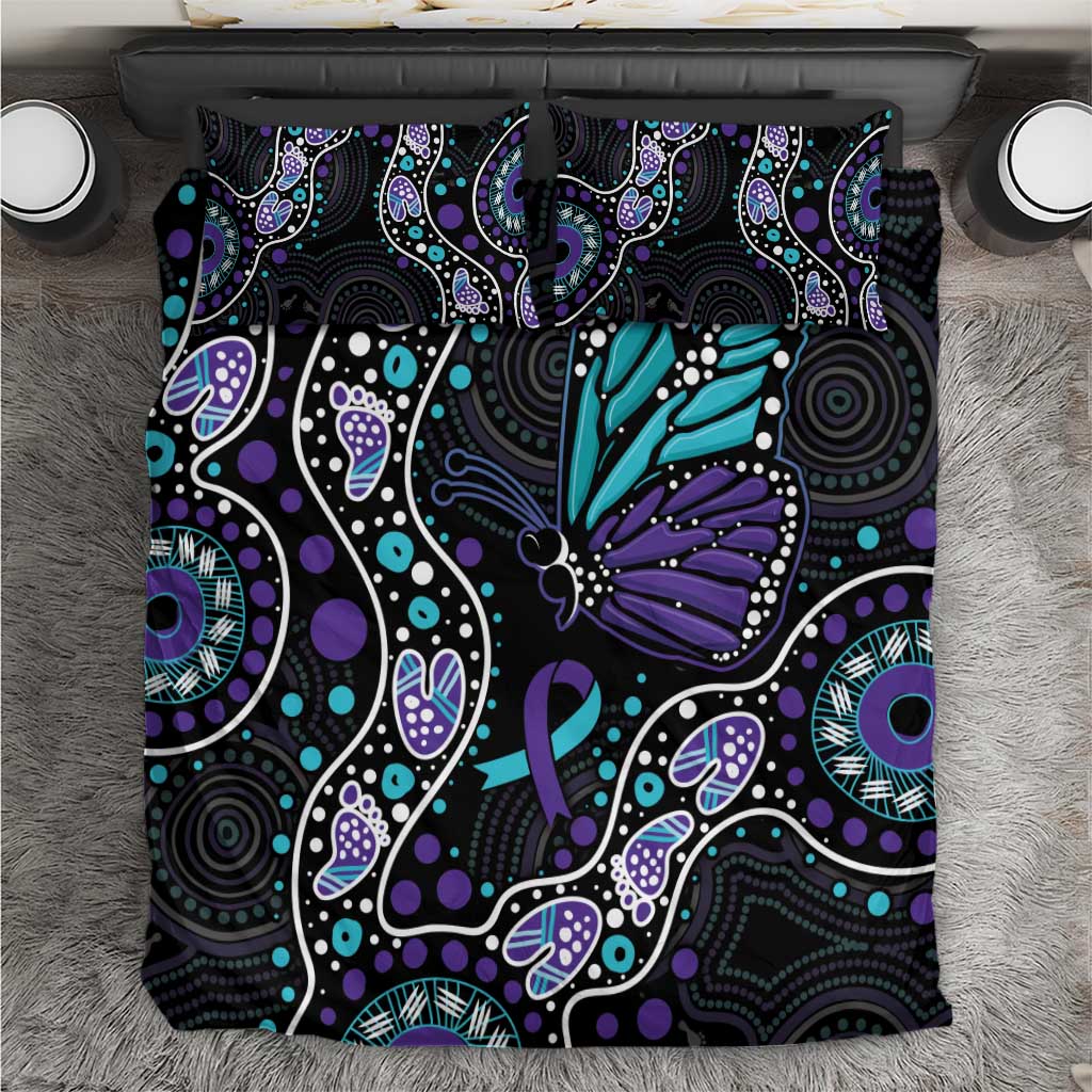 Australia Indigenous Bedding Set Teal & Purple Ribbon Butterfly Aboriginal Arts