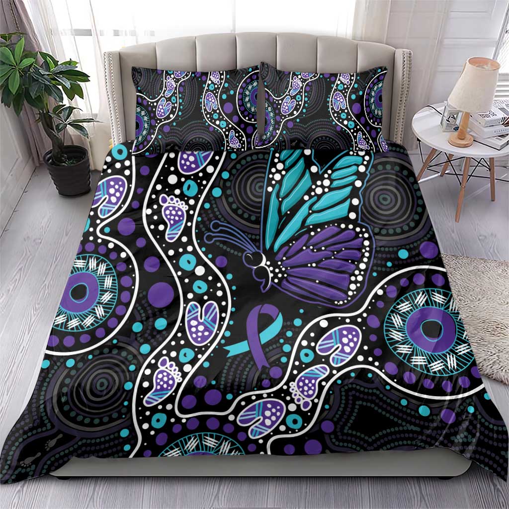 Australia Indigenous Bedding Set Teal & Purple Ribbon Butterfly Aboriginal Arts