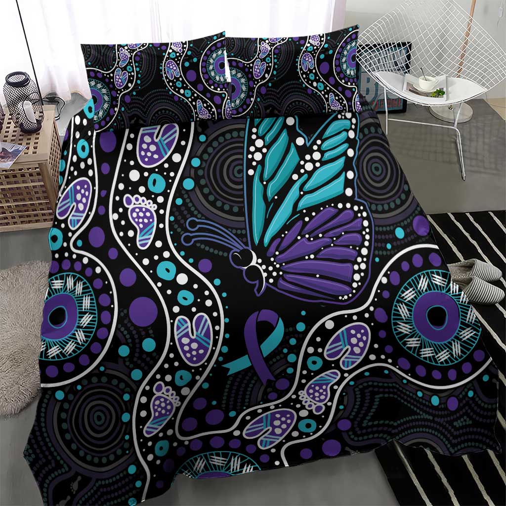 Australia Indigenous Bedding Set Teal & Purple Ribbon Butterfly Aboriginal Arts