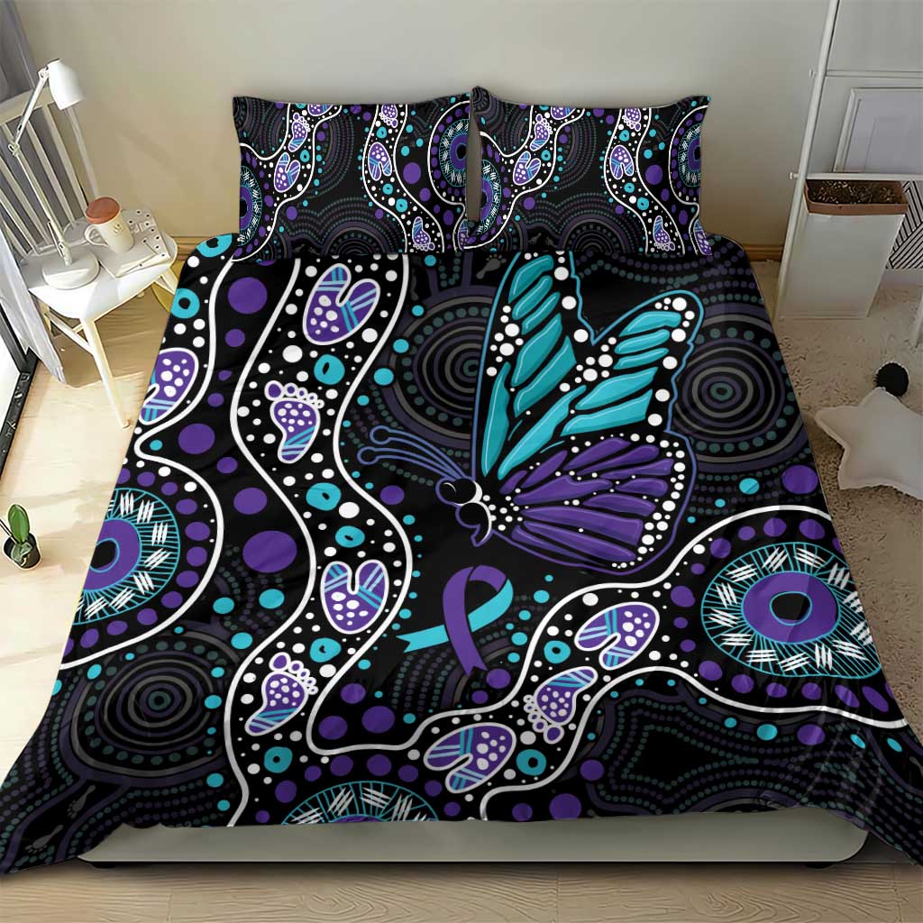 Australia Indigenous Bedding Set Teal & Purple Ribbon Butterfly Aboriginal Arts