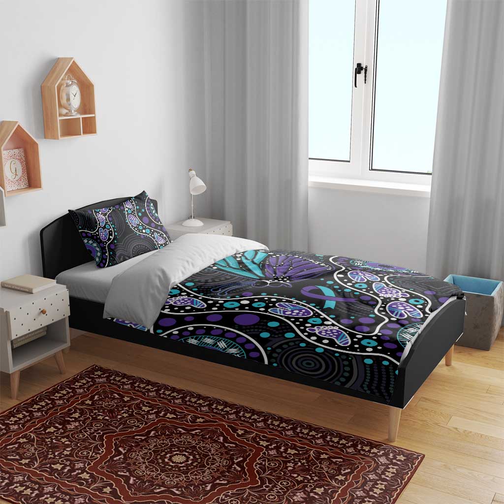 Australia Indigenous Bedding Set Teal & Purple Ribbon Butterfly Aboriginal Arts