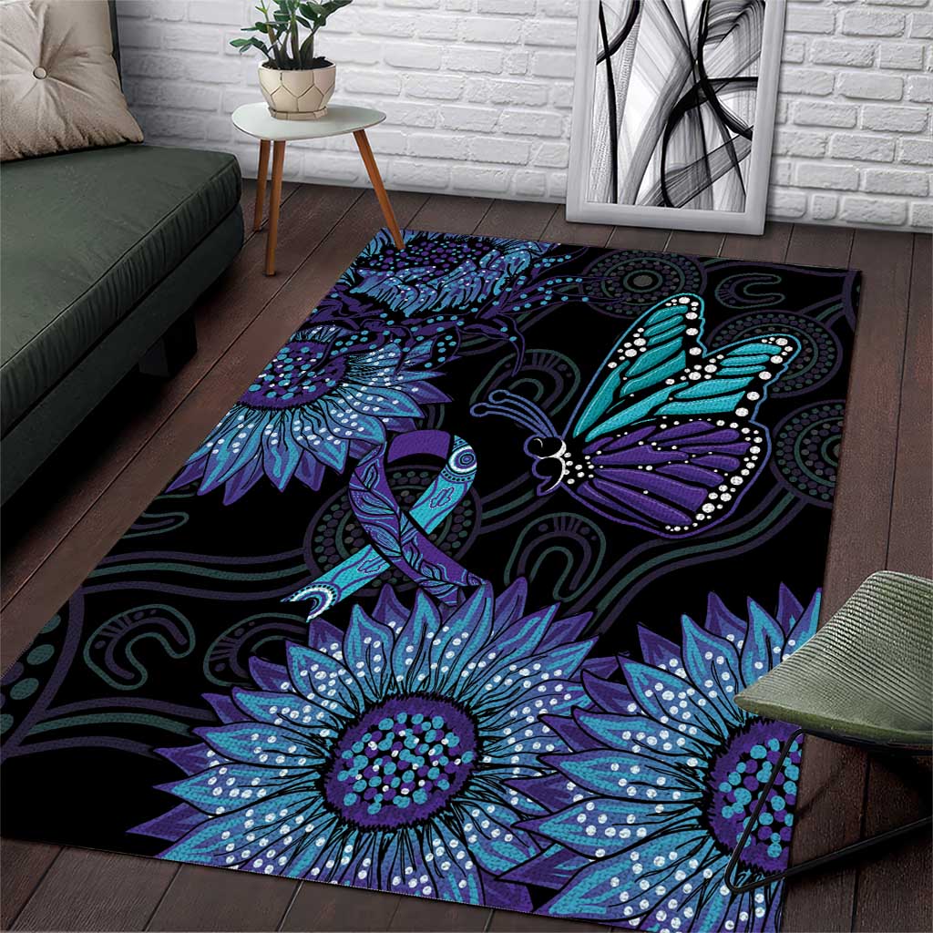 Australia Indigenous Area Rug Teal & Purple Sunflower Aboriginal Arts