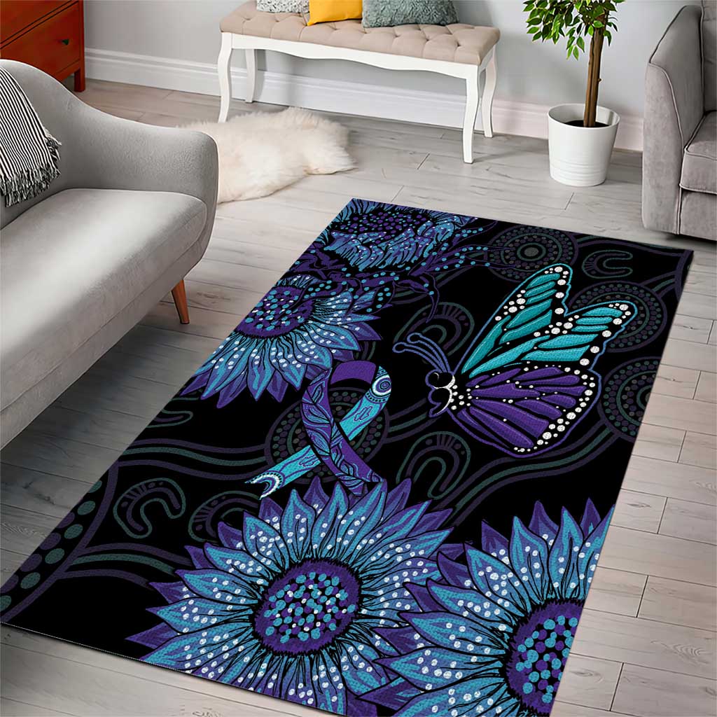 Australia Indigenous Area Rug Teal & Purple Sunflower Aboriginal Arts