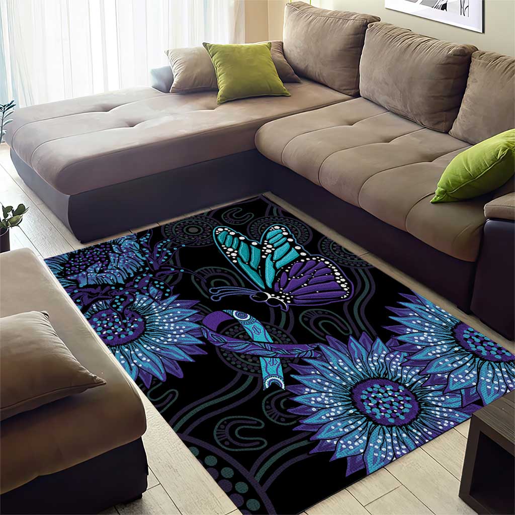 Australia Indigenous Area Rug Teal & Purple Sunflower Aboriginal Arts