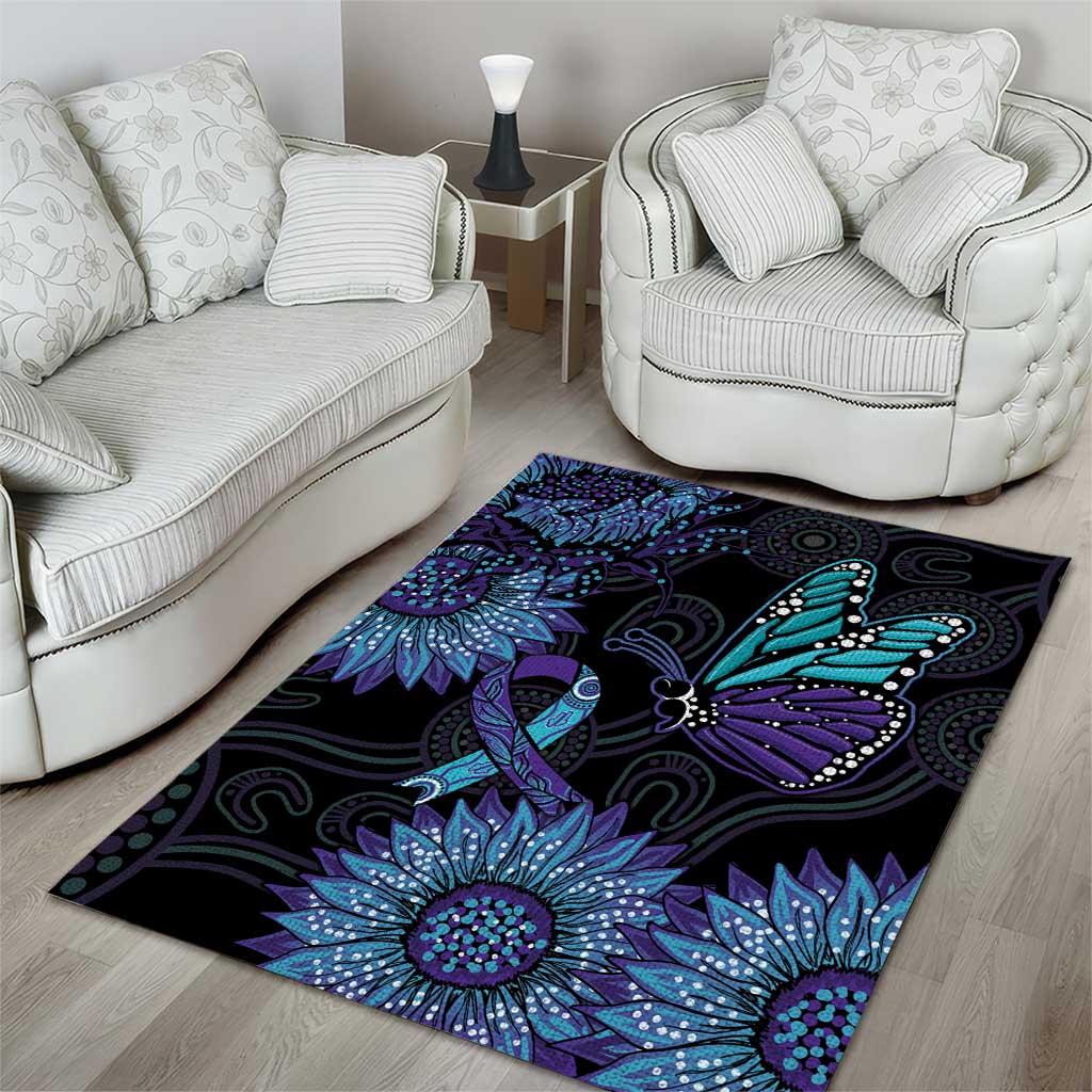 Australia Indigenous Area Rug Teal & Purple Sunflower Aboriginal Arts