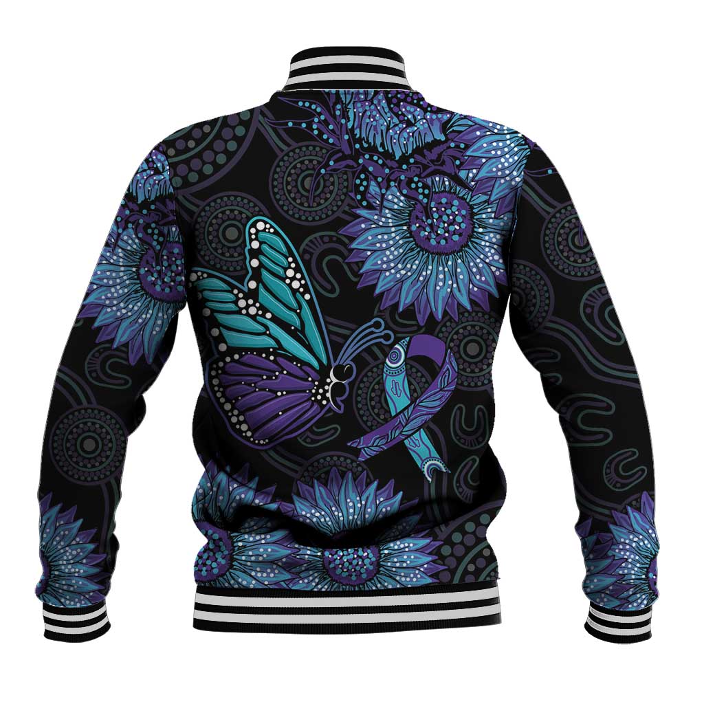 Australia Indigenous Baseball Jacket Teal & Purple Sunflower Aboriginal Arts