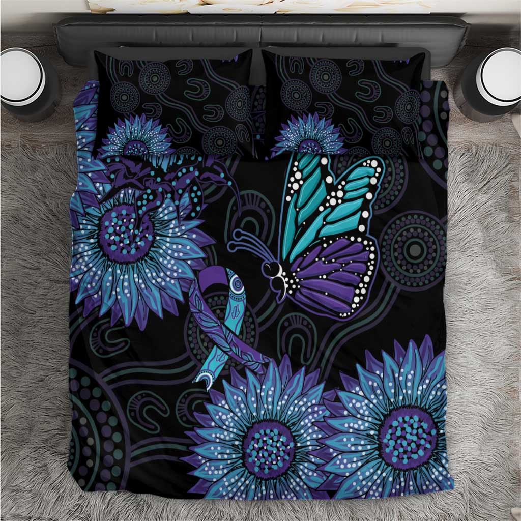 Australia Indigenous Bedding Set Teal & Purple Sunflower Aboriginal Arts