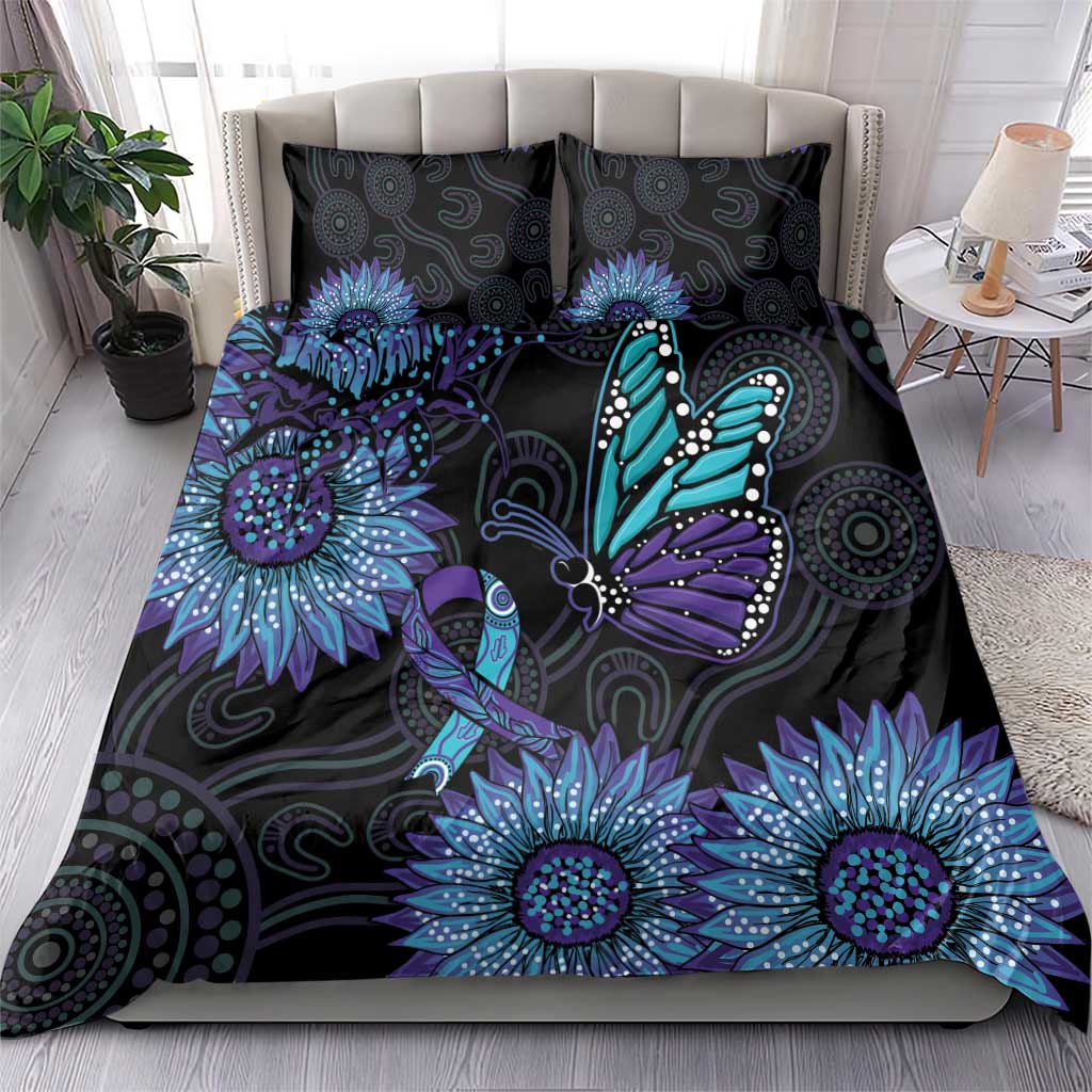 Australia Indigenous Bedding Set Teal & Purple Sunflower Aboriginal Arts