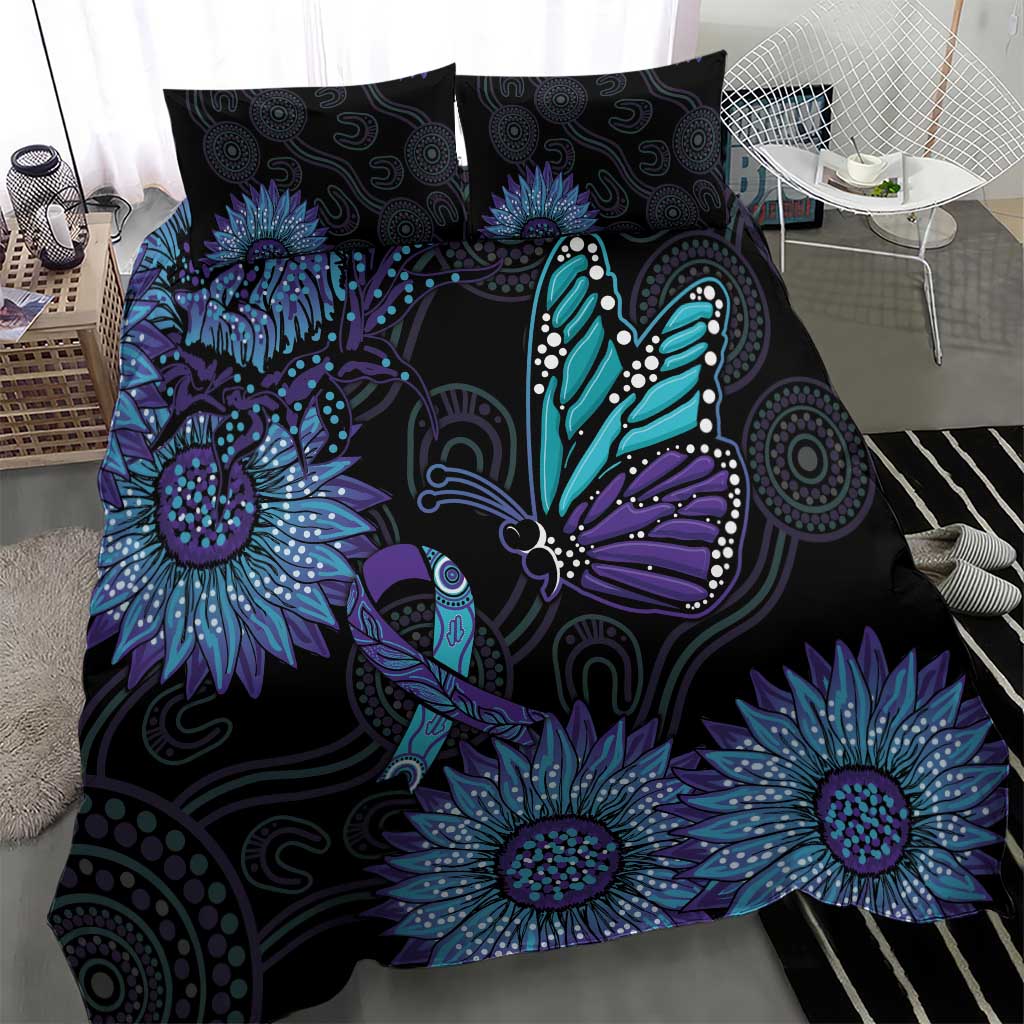 Australia Indigenous Bedding Set Teal & Purple Sunflower Aboriginal Arts