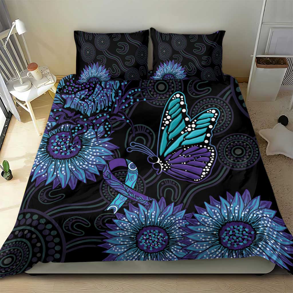 Australia Indigenous Bedding Set Teal & Purple Sunflower Aboriginal Arts