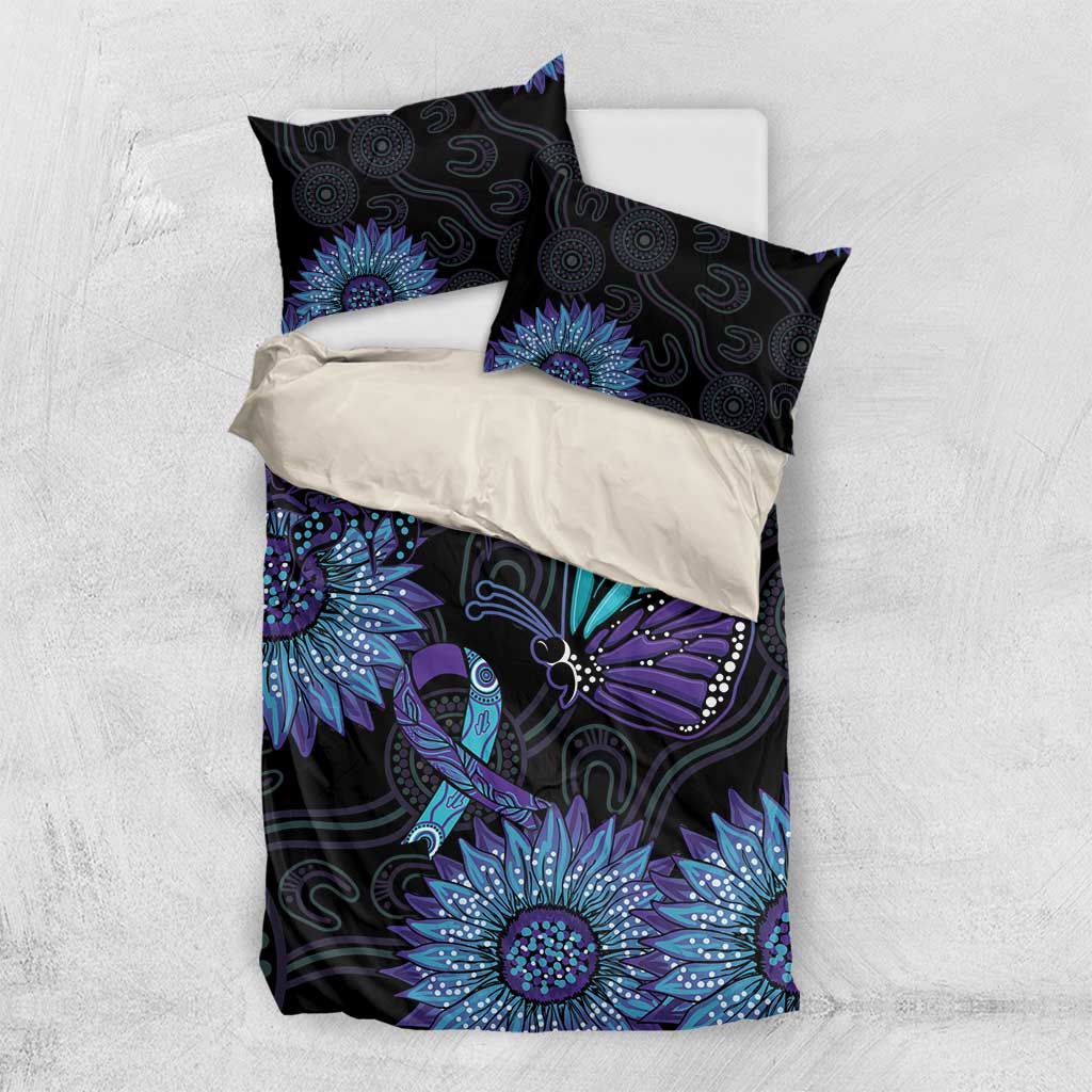 Australia Indigenous Bedding Set Teal & Purple Sunflower Aboriginal Arts