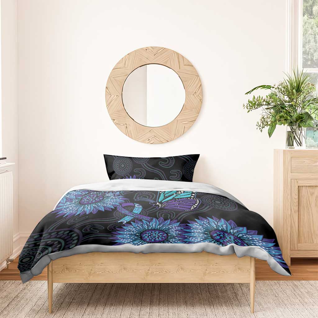 Australia Indigenous Bedding Set Teal & Purple Sunflower Aboriginal Arts