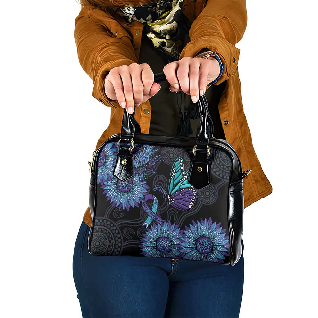 Australia Indigenous Shoulder Handbag Teal & Purple Sunflower Aboriginal Arts