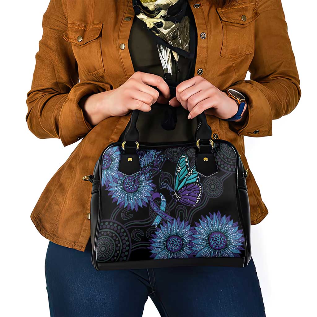 Australia Indigenous Shoulder Handbag Teal & Purple Sunflower Aboriginal Arts