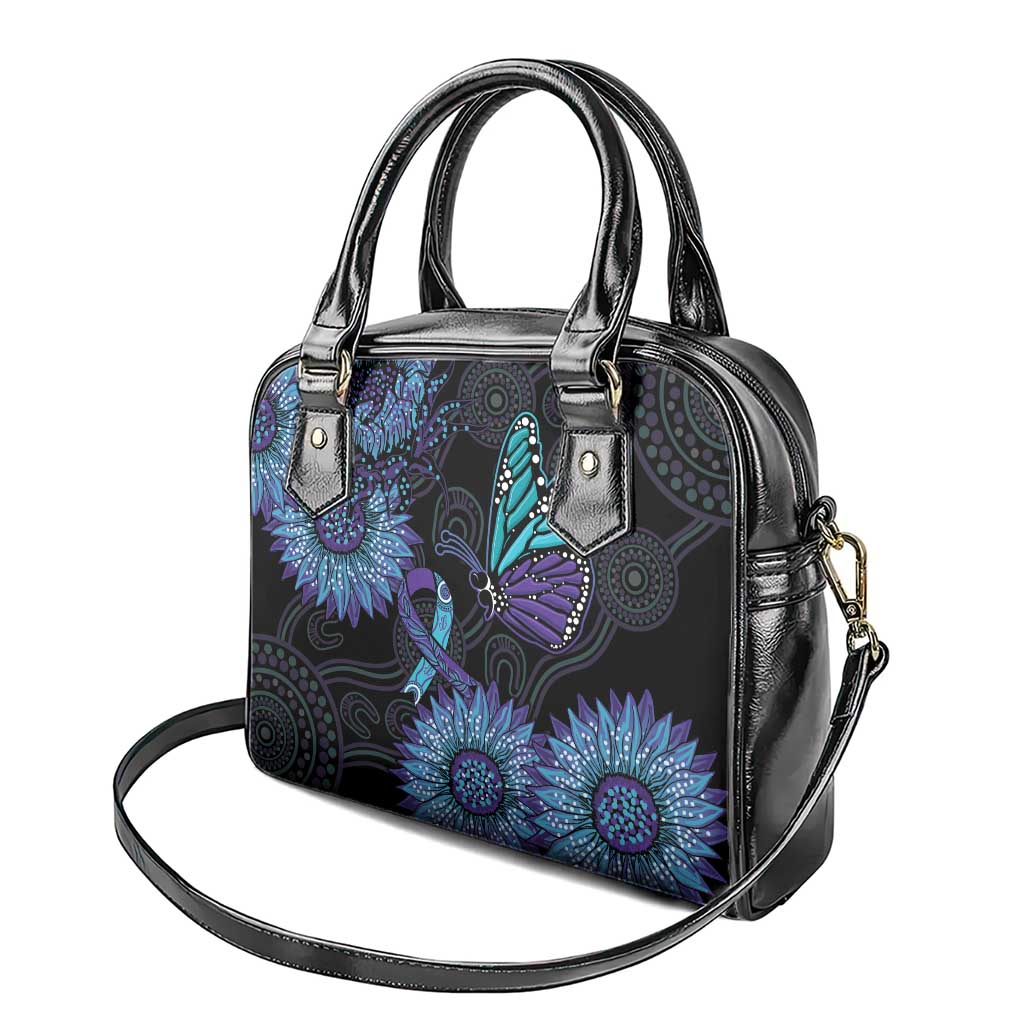 Australia Indigenous Shoulder Handbag Teal & Purple Sunflower Aboriginal Arts