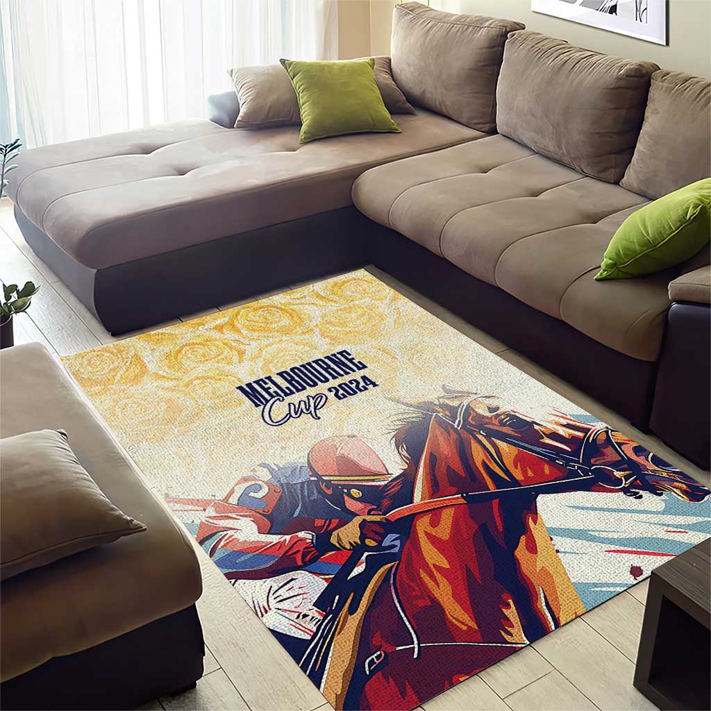 Melbourne Horse Racing Area Rug Yellow Rose Champion