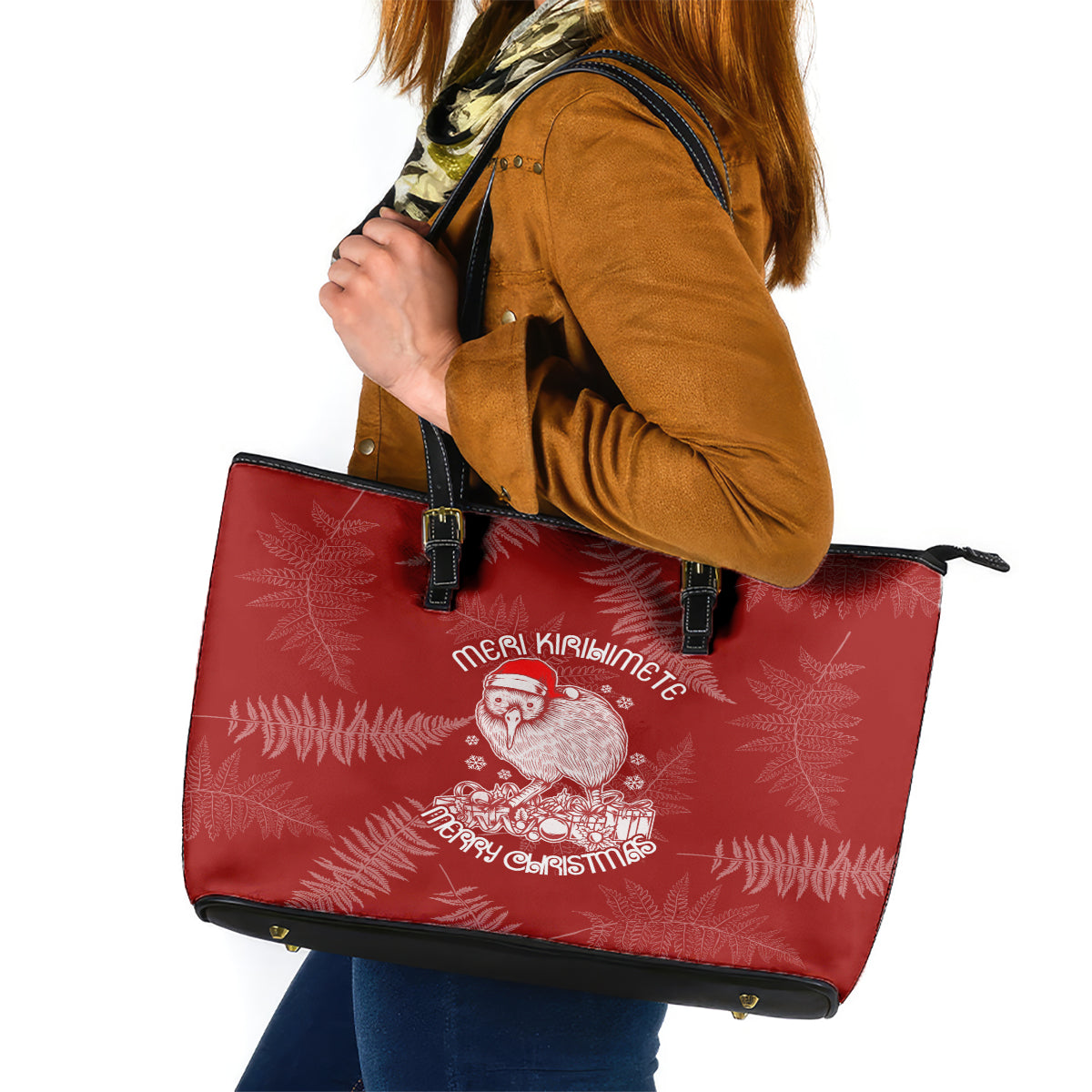 new-zealand-christmas-leather-tote-bag-silver-fern-mix-kiwi-bird-ver01