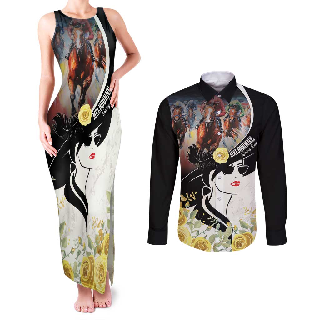 Melbourne Horse Racing Couples Matching Tank Maxi Dress and Long Sleeve Button Shirt Derby Day