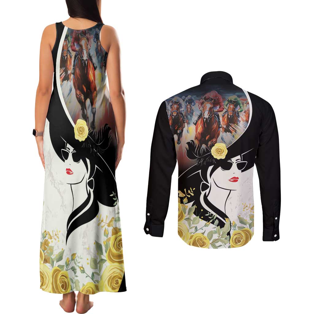 Melbourne Horse Racing Couples Matching Tank Maxi Dress and Long Sleeve Button Shirt Derby Day