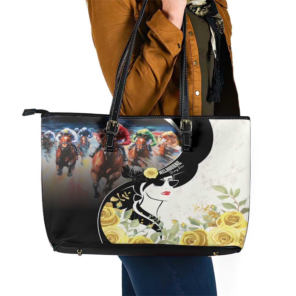 Melbourne Horse Racing Leather Tote Bag Derby Day