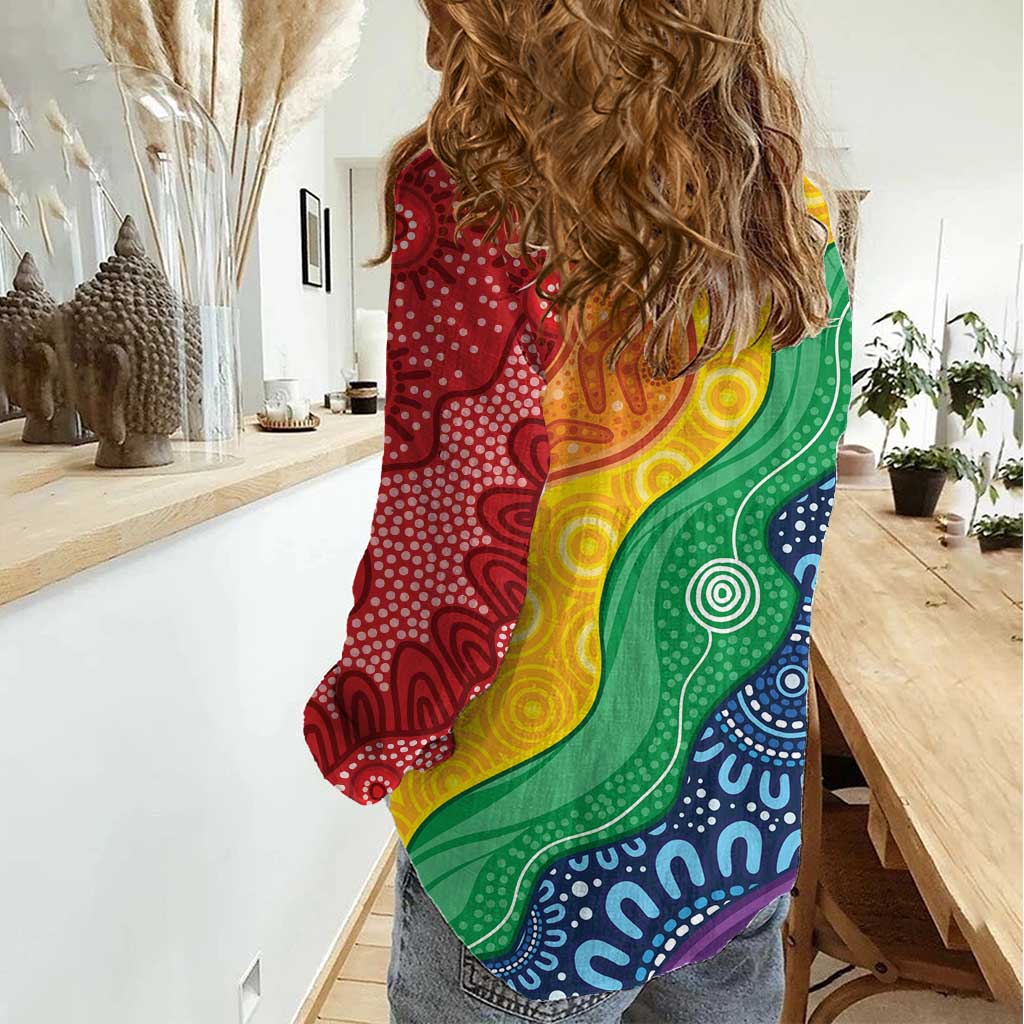 Australia First Nation LGBTQ+ Women Casual Shirt Aboriginal Rainbow Flag