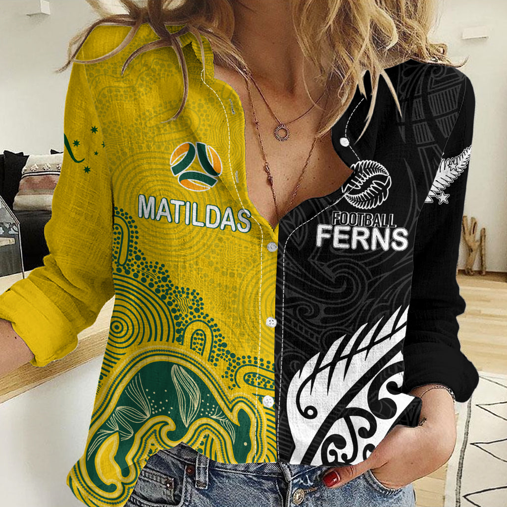 Personalised Matildas Mix Football Ferns Women Casual Shirt 2023 World Cup Aboriginal Tribal Style LT7