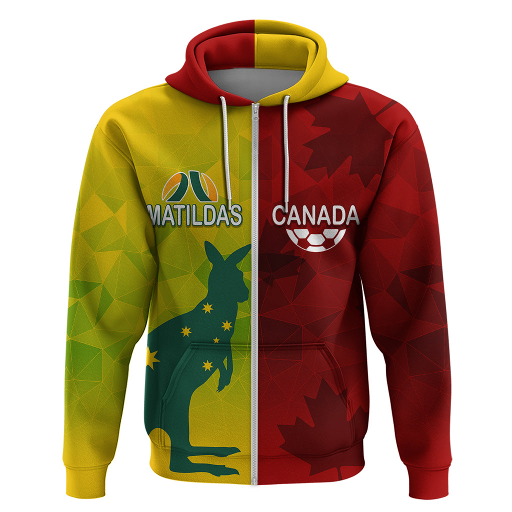 personalised-australia-vs-canada-soccer-hoodie-matildas-with-maple-leaves