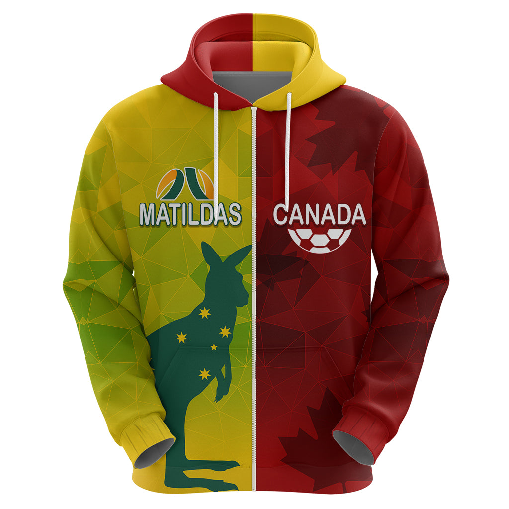 personalised-australia-vs-canada-soccer-hoodie-matildas-with-maple-leaves