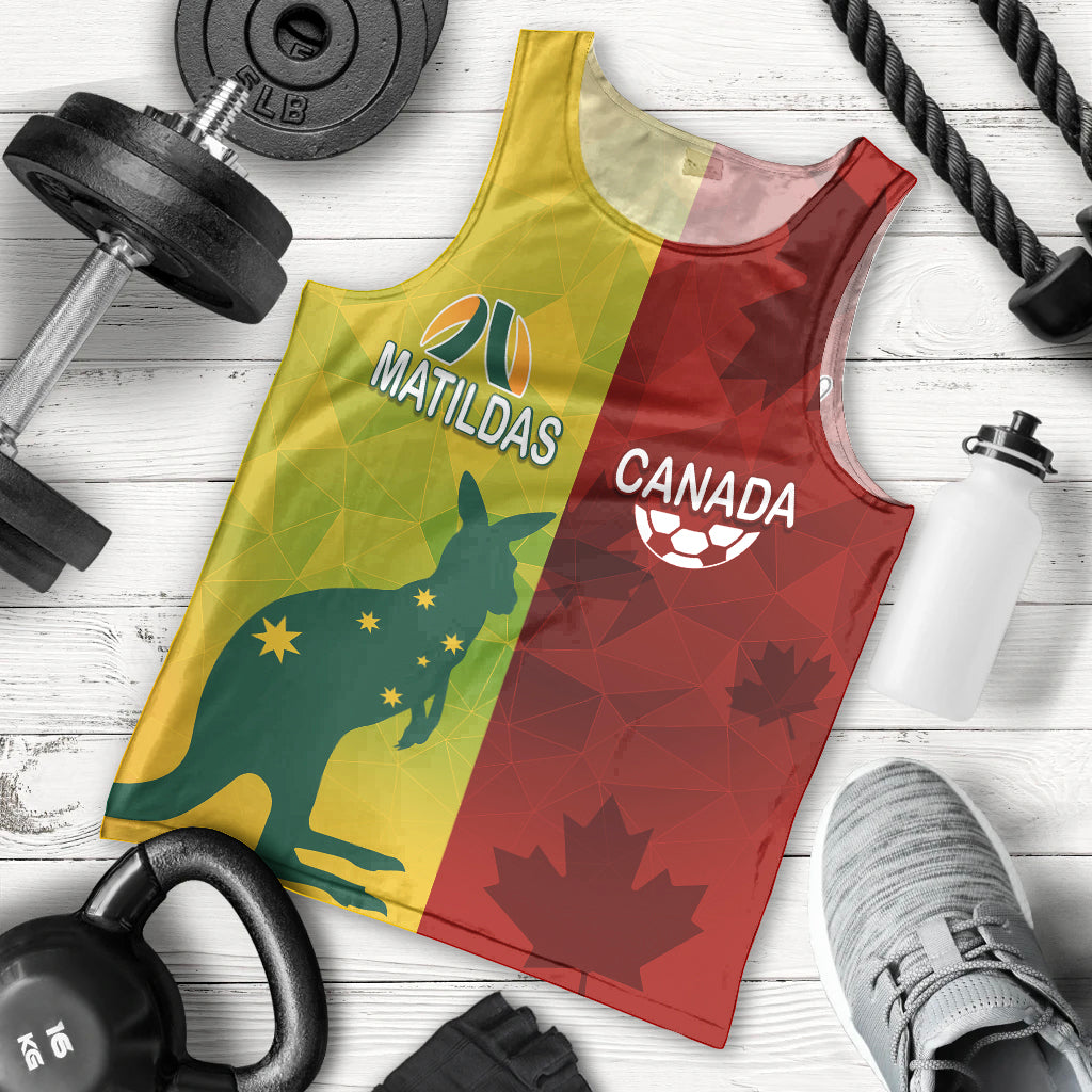 personalised-australia-vs-canada-soccer-men-tank-top-matildas-with-maple-leaves