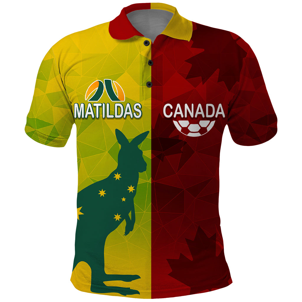 personalised-australia-vs-canada-soccer-polo-shirt-matildas-with-maple-leaves