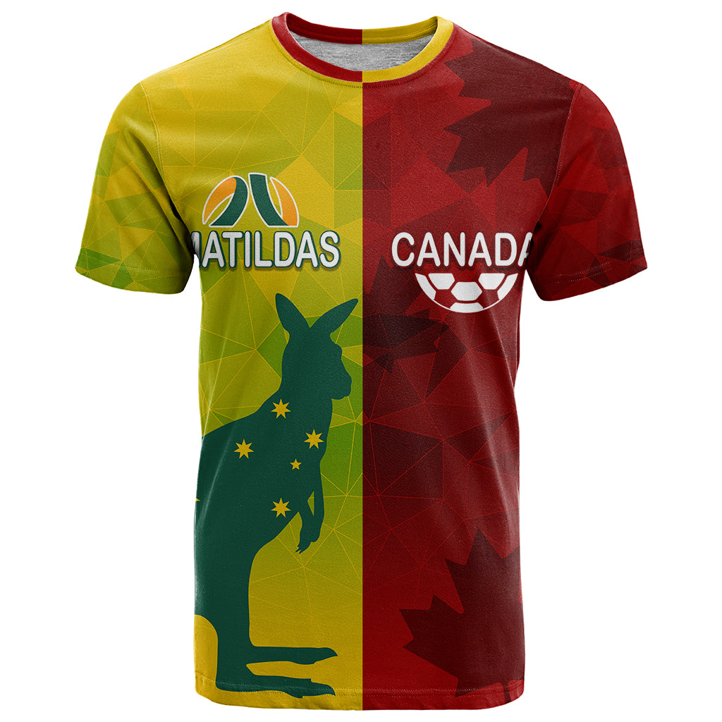 personalised-australia-vs-canada-soccer-t-shirt-matildas-with-maple-leaves