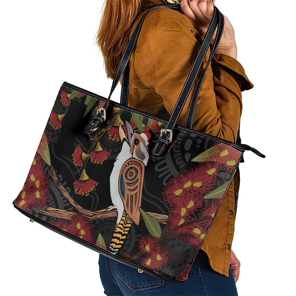 Australia Indigenous Christmas Leather Tote Bag Kookaburra Aboriginal