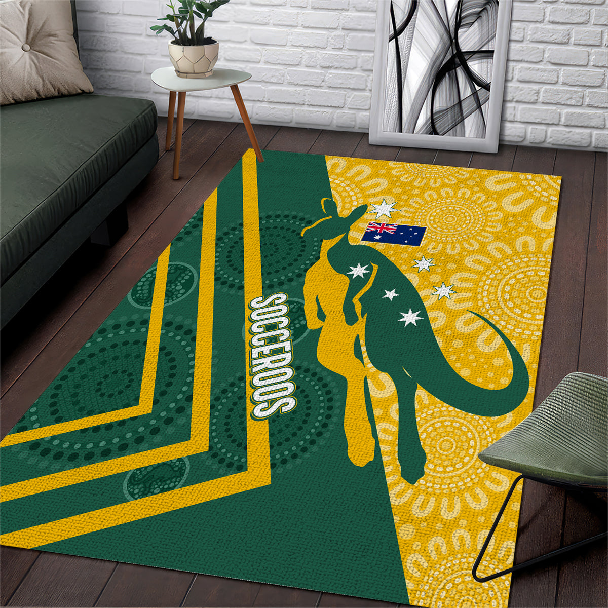 personalised-australia-socceroos-indigenous-area-rug-green-gold