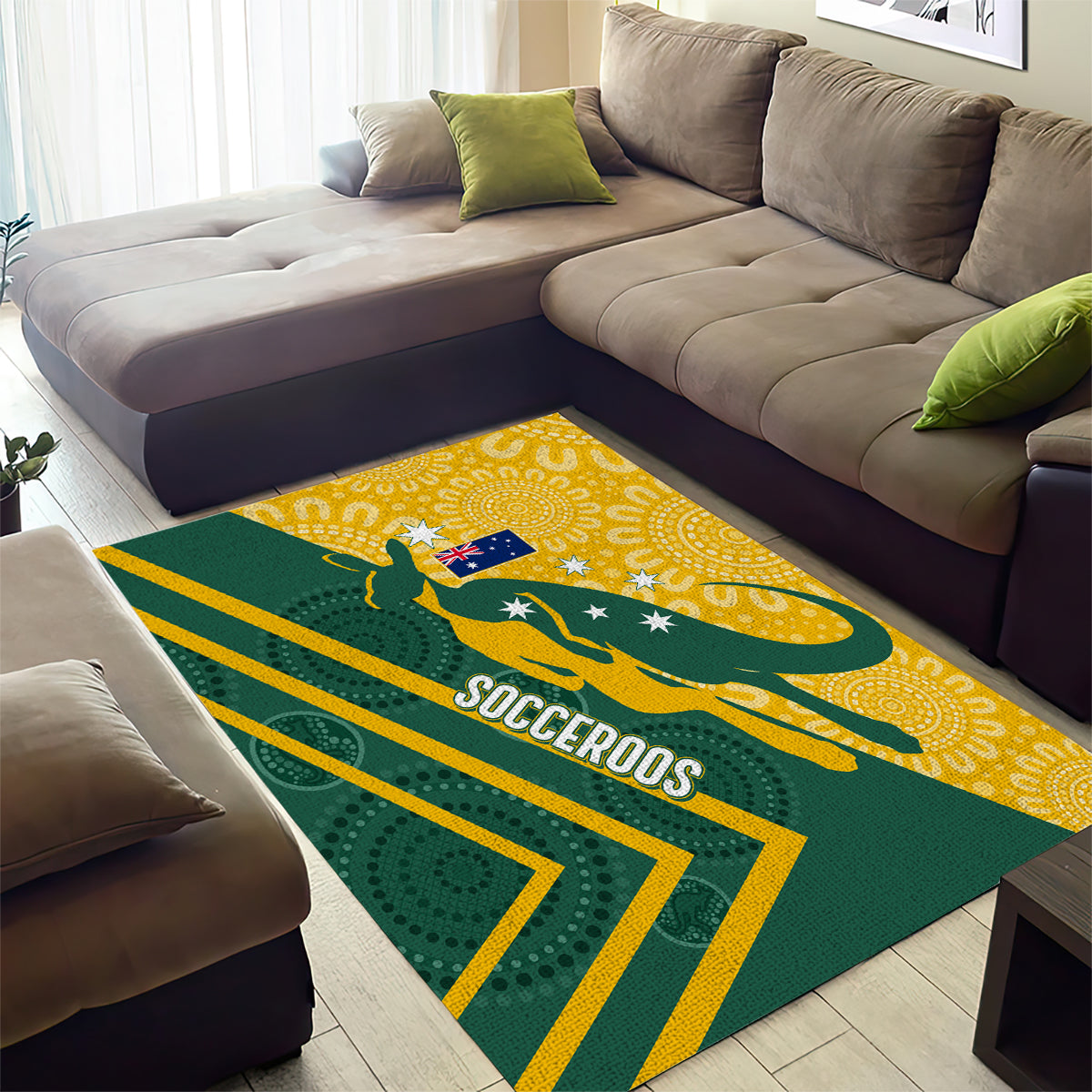 personalised-australia-socceroos-indigenous-area-rug-green-gold