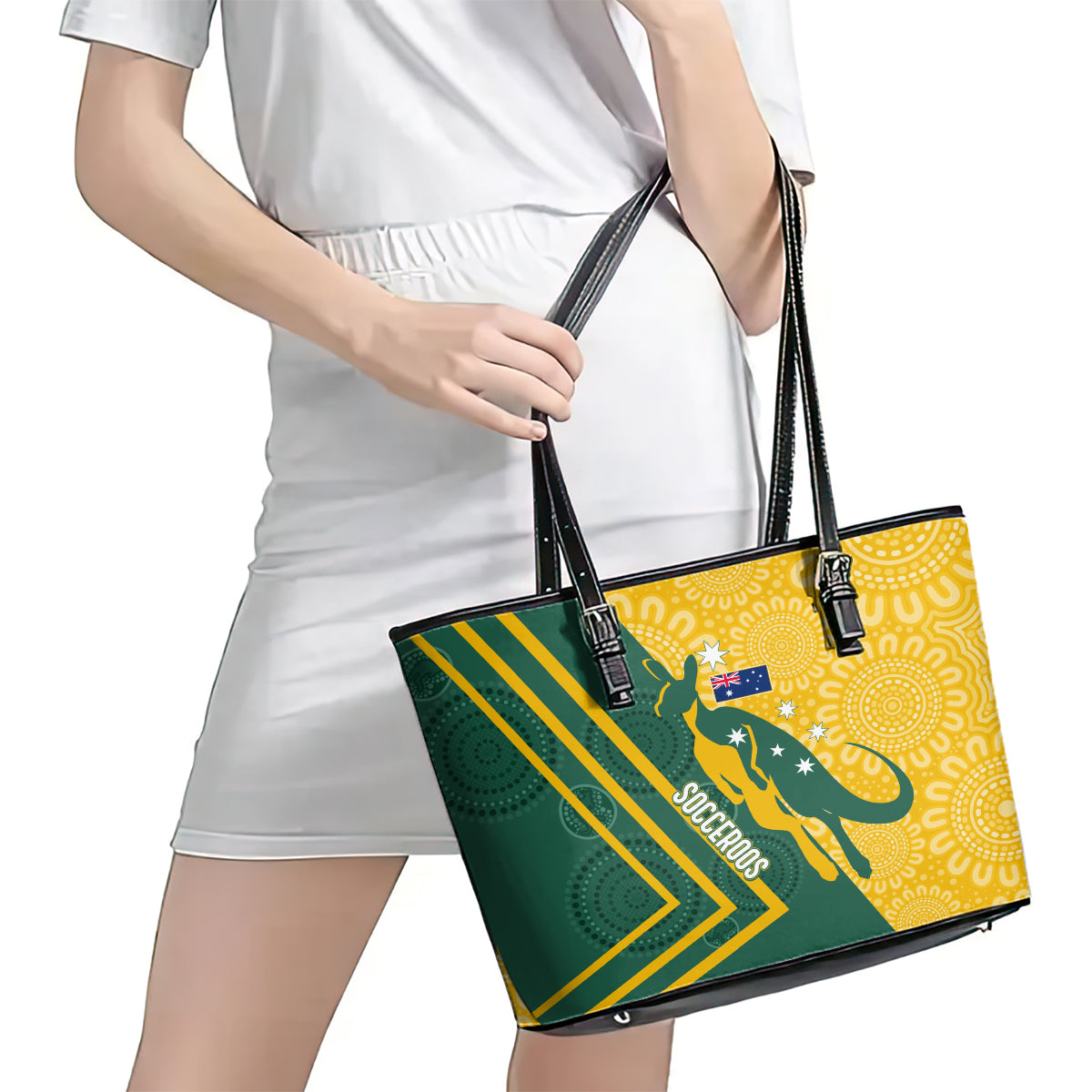 personalised-australia-socceroos-indigenous-leather-tote-bag-green-gold