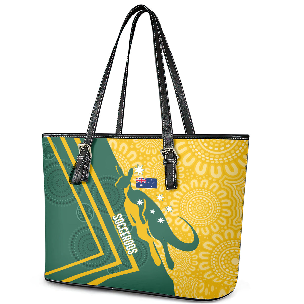 personalised-australia-socceroos-indigenous-leather-tote-bag-green-gold