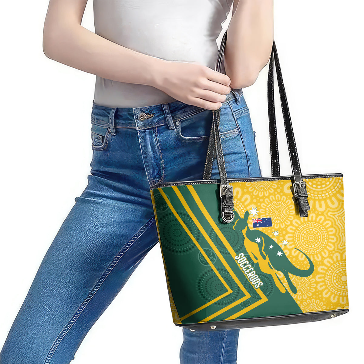 personalised-australia-socceroos-indigenous-leather-tote-bag-green-gold