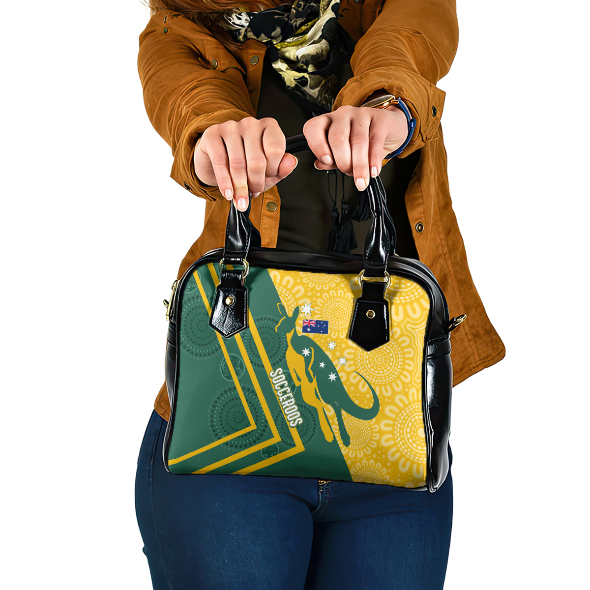 personalised-australia-socceroos-indigenous-shoulder-handbag-green-gold