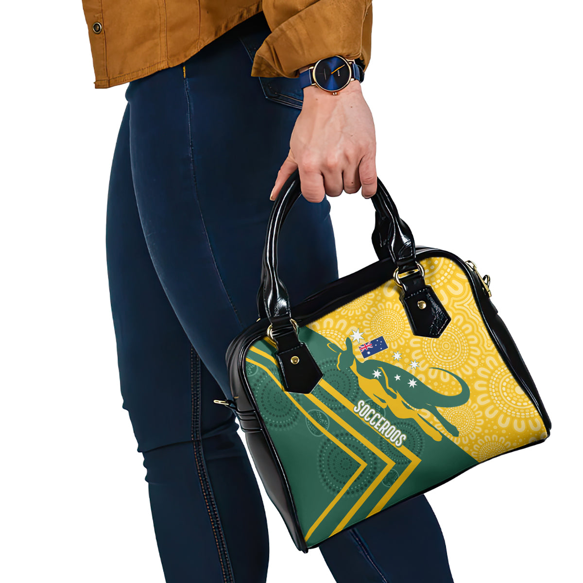 personalised-australia-socceroos-indigenous-shoulder-handbag-green-gold