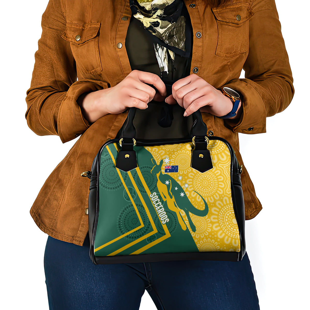 personalised-australia-socceroos-indigenous-shoulder-handbag-green-gold