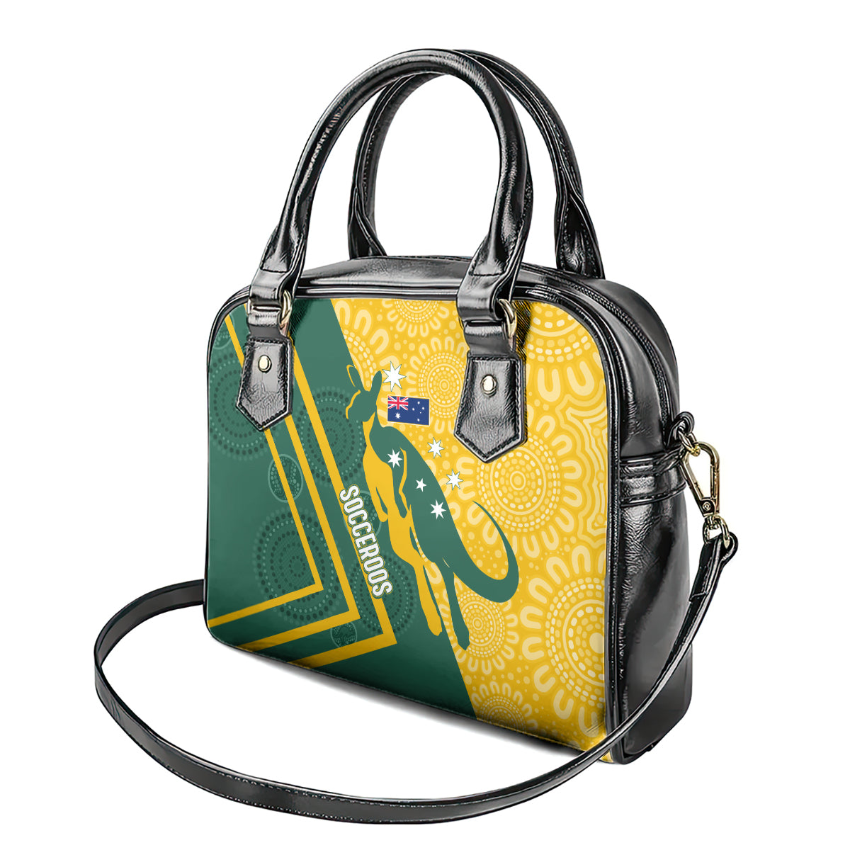 personalised-australia-socceroos-indigenous-shoulder-handbag-green-gold