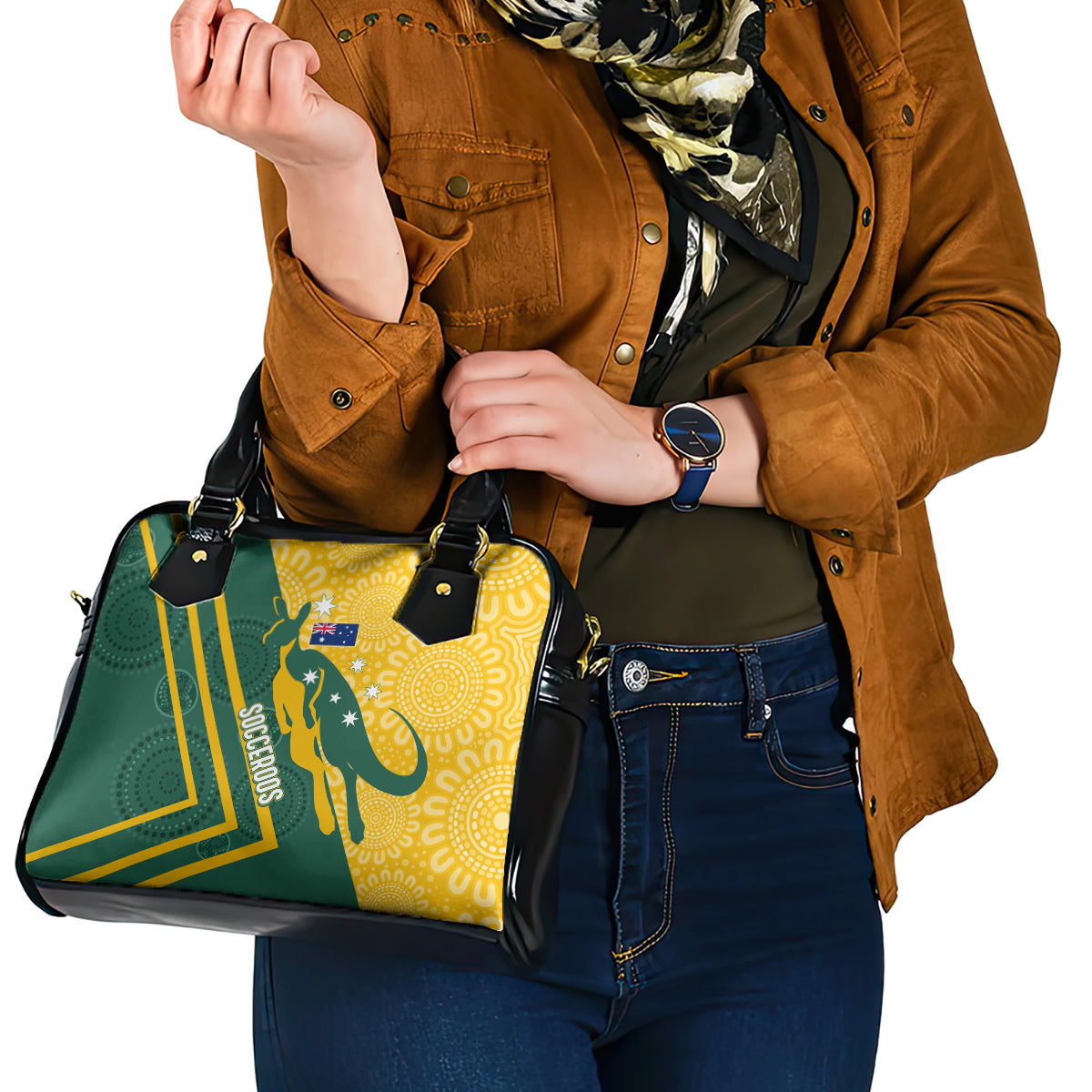 personalised-australia-socceroos-indigenous-shoulder-handbag-green-gold