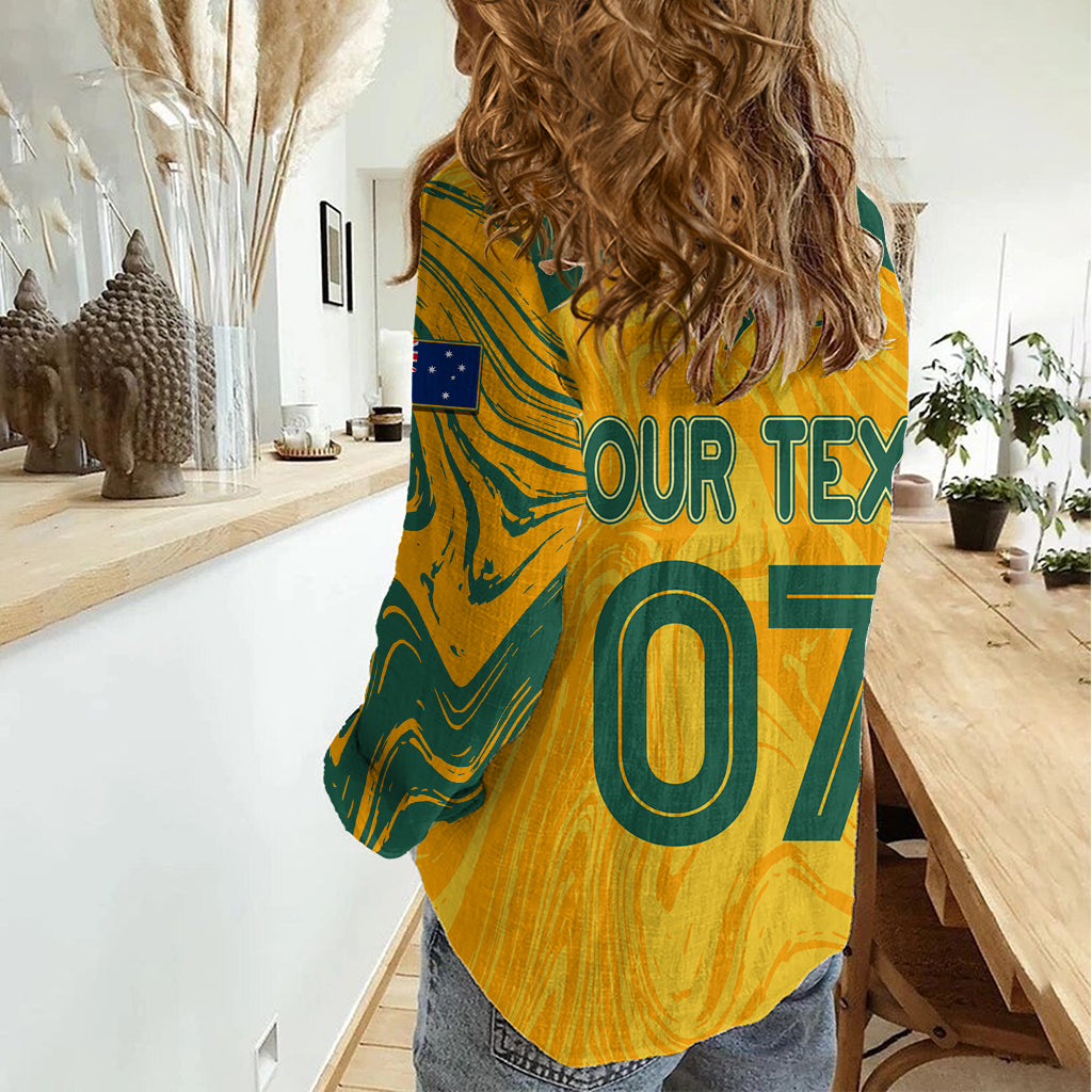 Personalised Aussie Matildas Women Casual Shirt 2023 Women World Cup Marble Patterns LT7