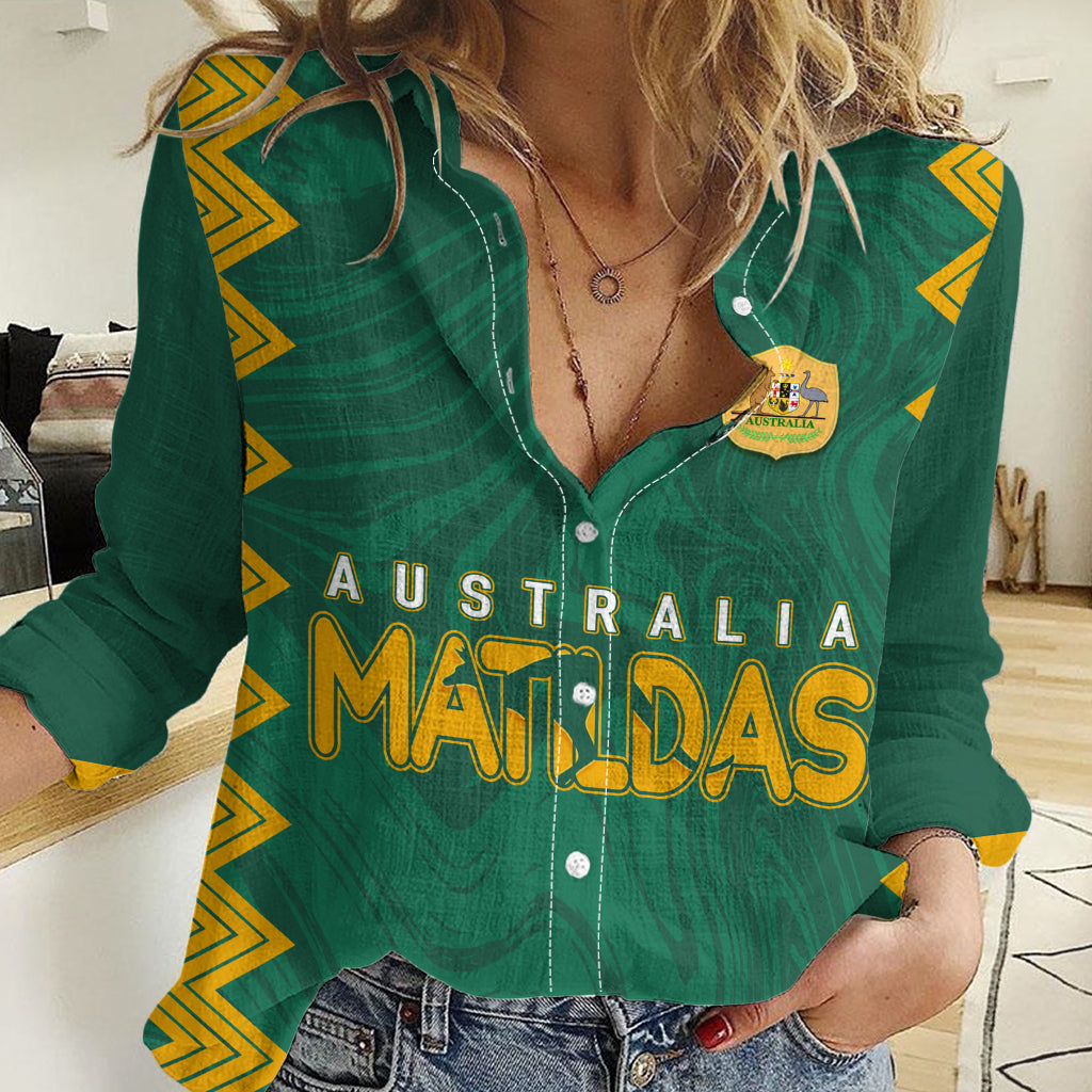 Personalised Aussie Matildas Women Casual Shirt 2023 Women World Cup Marble Patterns - Green LT7