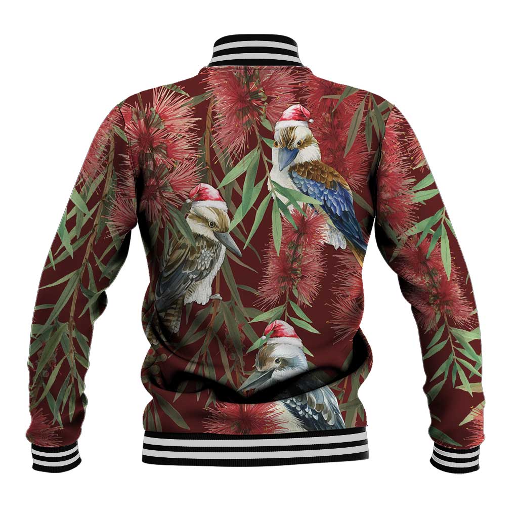 Australia Christmas Baseball Jacket Kookaburra Santa on Red Bottlebrush